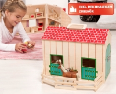 TOYLINO Puppenhaus oder Pferdestall im Koffer
