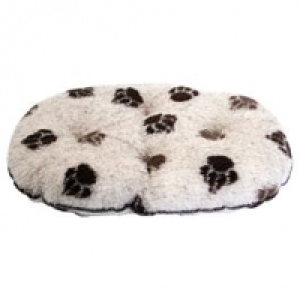 Vlies Kissen beige mit braunen Pfoten