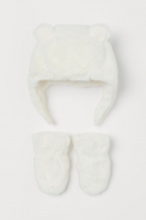 HM   Faux-fur-Mütze und Fäustlinge