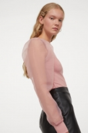 HM  Rippenshirt mit Organza-Ärmeln