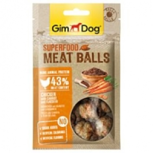 GimDog Hundesnacks Superfood Meat Balls Huhn, Karotte & Leinsamen 70g