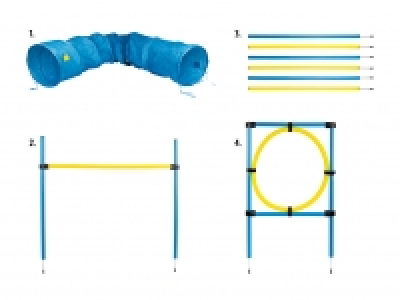 Agility Tunnel/Hürde, 5-teilig/Slalom-Stangen, 6er/Ring, 9-teilig