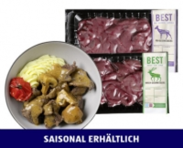 Aldi Suisse  COUNTRYS BEST HIRSCH-/ REHGESCHNETZELTES