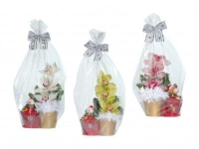Orchideen-Gesteck mit Weihnachtsfigur