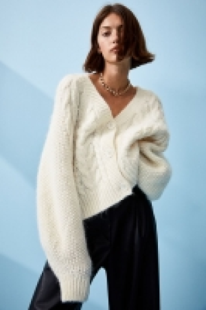 Oversized Cardigan mit Zopfmuster