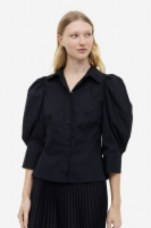 HM  Popelinebluse mit Puffärmeln