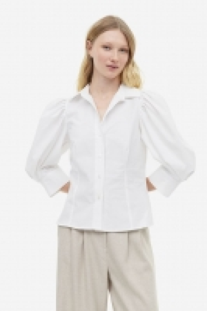 HM  Popelinebluse mit Puffärmeln