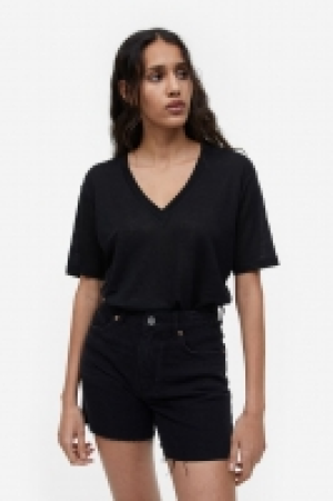 T-Shirt mit V-Neck aus Leinenjersey