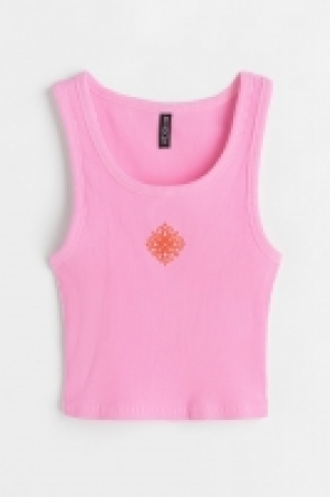 Geripptes Tanktop mit Stickerei