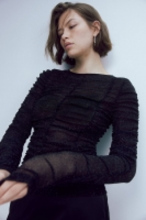 Mesh-Shirt mit Raffungen