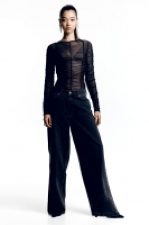 Mesh-Shirt mit Raffungen