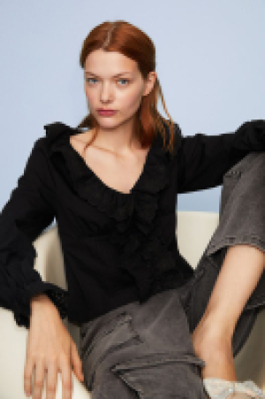 Popelinebluse mit Volants